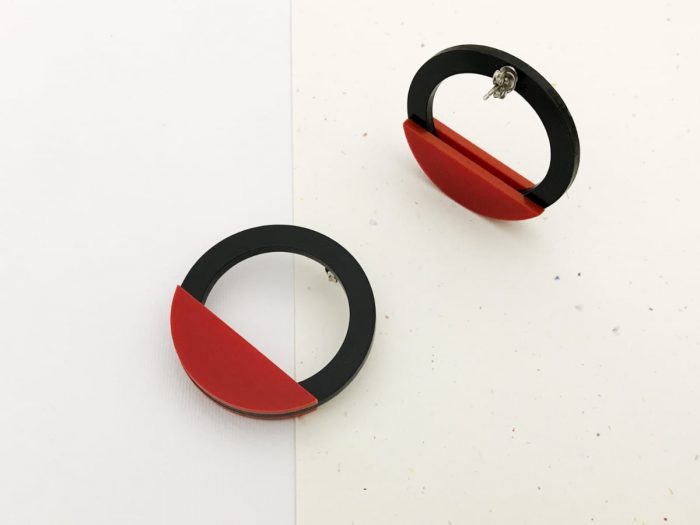 red acrylic earrings by plexi shock