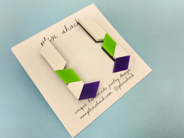 handmade colorful isometric earrings by plexi shock roma